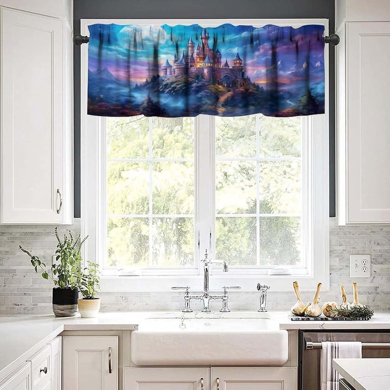AAVEUP Castle Valance Curtain Mystic Magic Moonlight Dream Castle Window Treatment Valances Curtains for Kids Girls Room Bedroom Living Room 54x18In - Image 5